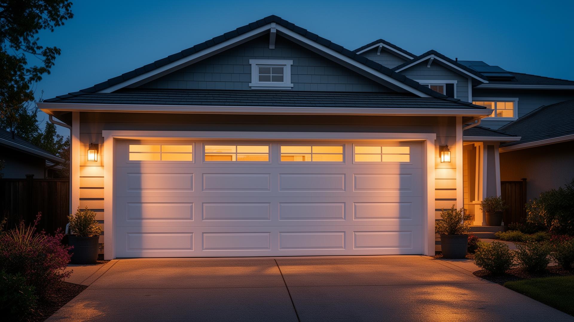 Professional garage door service technician inspecting a residential garage door